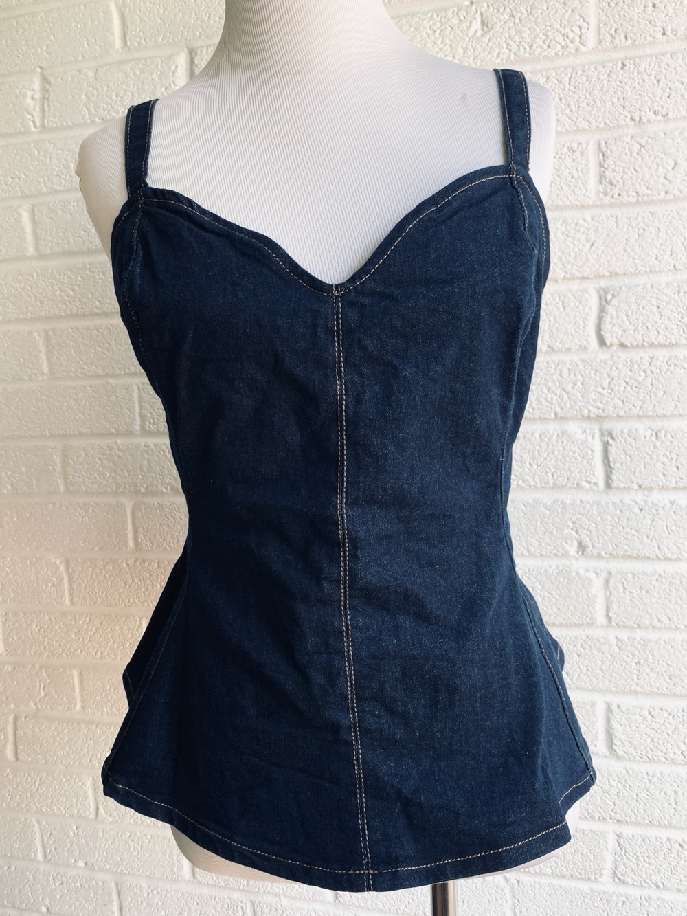 Emerson Lang Denim Corset Bustier Top Blue Large Y2K Indie Sleaze Peplum Club
